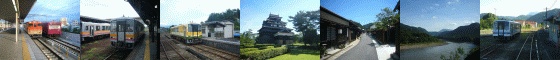 山間ローカル線と光る山